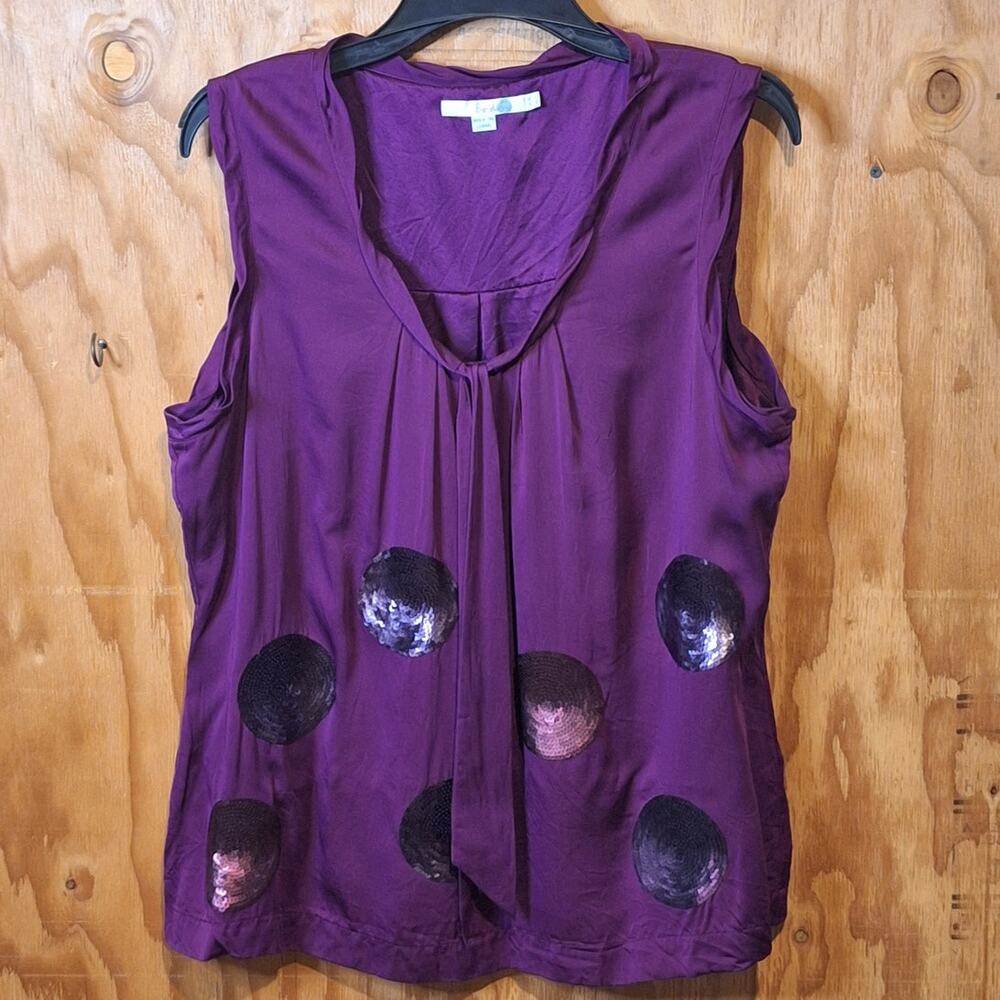 Boden Shirt Women's 12 Royal Purple 100% Silk Sequined Dots Twee Retro Quirky